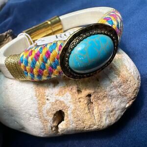 Laura Janelle RGLB wrist Band NEW with Tags Tourquoise faux leather wrapped